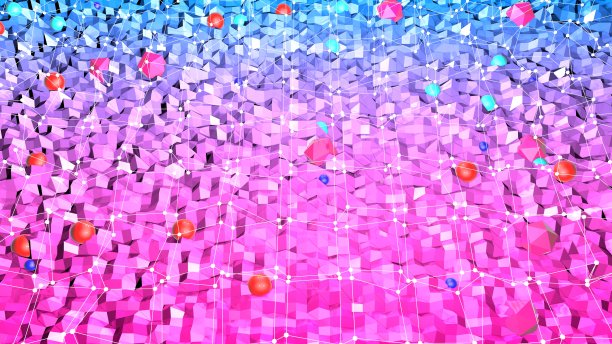3d表面作为3d低聚抽象几何背景与现代梯度颜色，红，蓝，紫，白色网格。9图片下载