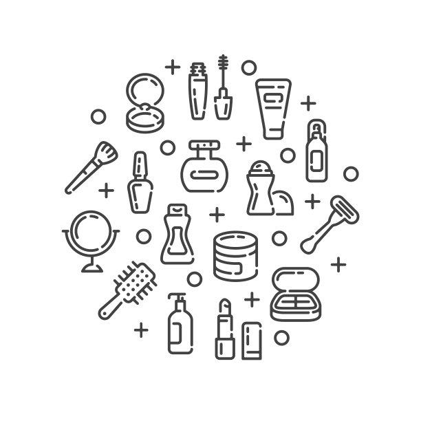 线条设计与美容化妆品和化妆元素。矢量插图。图片下载