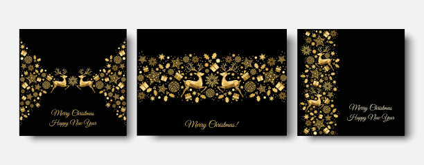 圣诞金饰用圣诞驯鹿、礼物、雪花。素材图片