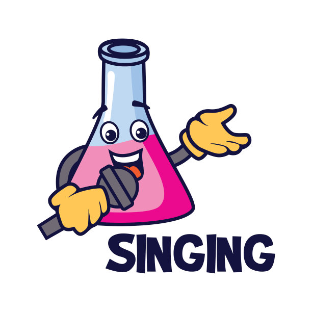 科学烧杯人物做唱歌。矢量图图片下载