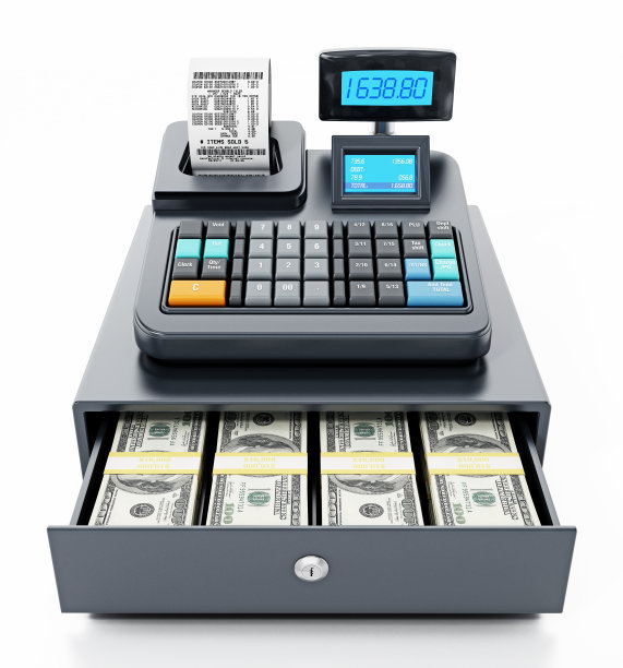 普通的收银机孤立的白色图片下载