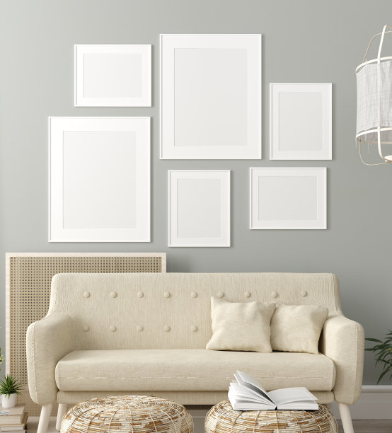 模拟海报框架在客厅内部。室内斯堪的纳维亚风格图片下载
