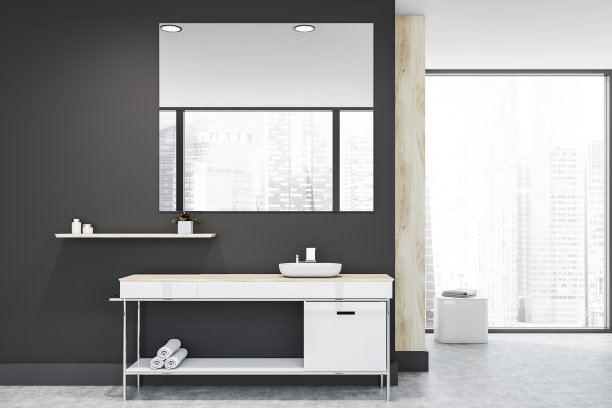 全景灰色浴室与水槽图片下载