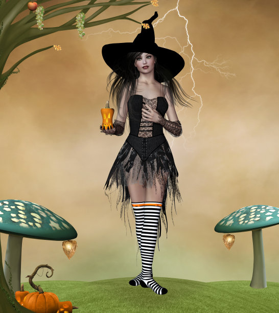 手持南瓜灯的行走女巫图片下载