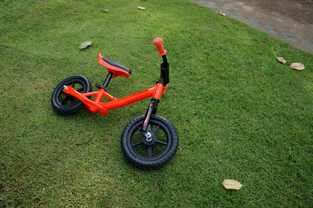 孩子们在草地上平衡自行车图片下载