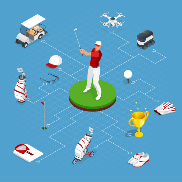 等距高尔夫元素集。打高尔夫球的装备。图片下载