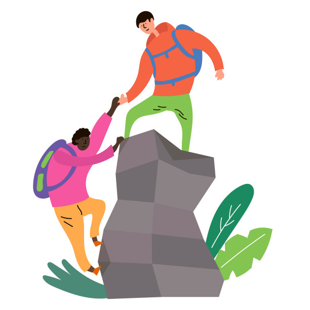 一个人帮助另一个人征服山顶。图片下载
