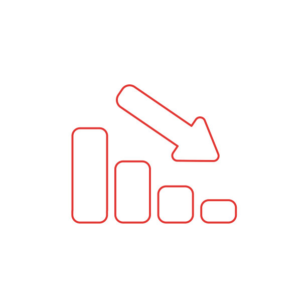 矢量图标概念销售柱状图向下移动。颜色轮廓。图片下载