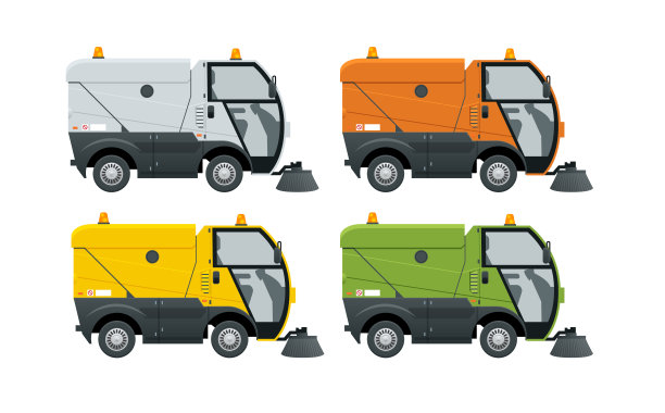 扫路机，扫尘机，扫路机。清洗道路的专用车辆。图标隔离在白色上图片下载