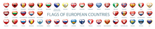 心形的欧洲矢量旗集合图片下载