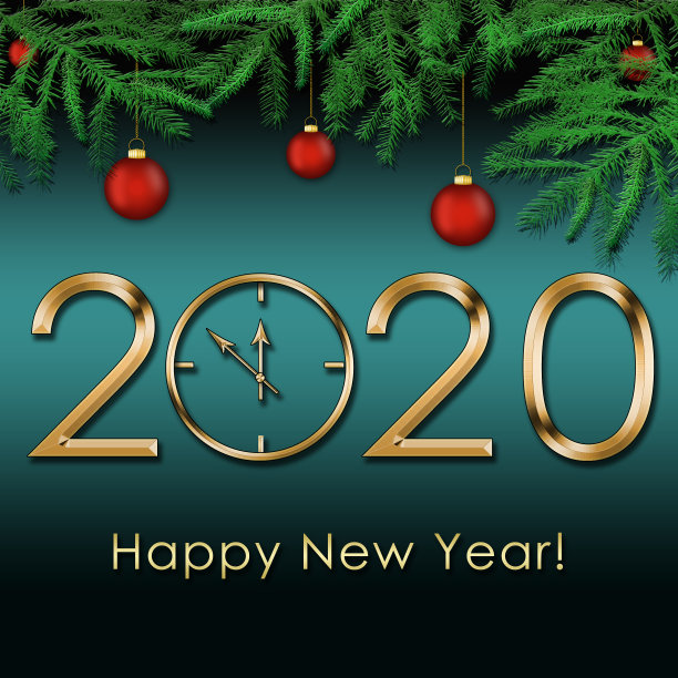 2020年新年快乐背景金钟图片下载