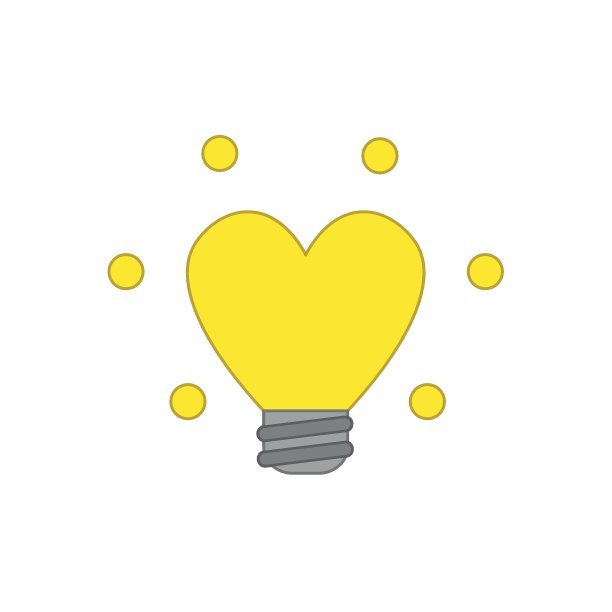 平面设计风格矢量概念发光的心形灯泡图标上的白色。彩色的轮廓。图片下载
