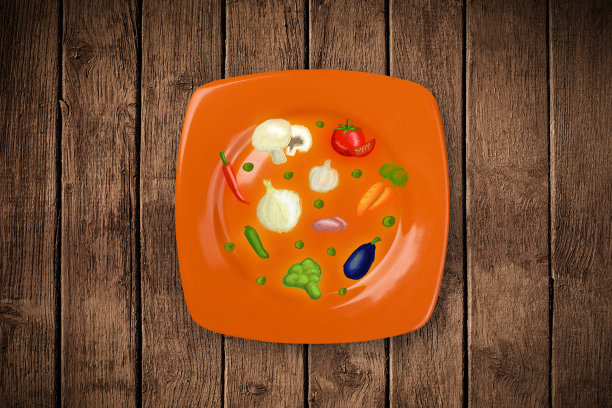 彩色盘子与手绘图标，符号，蔬菜和水果图片下载