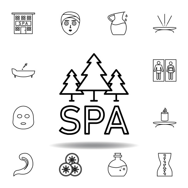 天然温泉，森林轮廓图标。详细的水疗和放松插图图标。可以用于网页，logo，手机应用，UI, UX图片下载