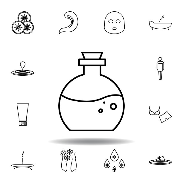 芳香疗法乳液瓶液体轮廓图标，SPA和放松系列插图图标，可用于网页、Logo、移动应用、UI、UX图片下载