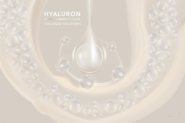 透明质酸皮肤液广告，白色胶原蛋白血清滴与化妆品广告背景随时使用图片下载