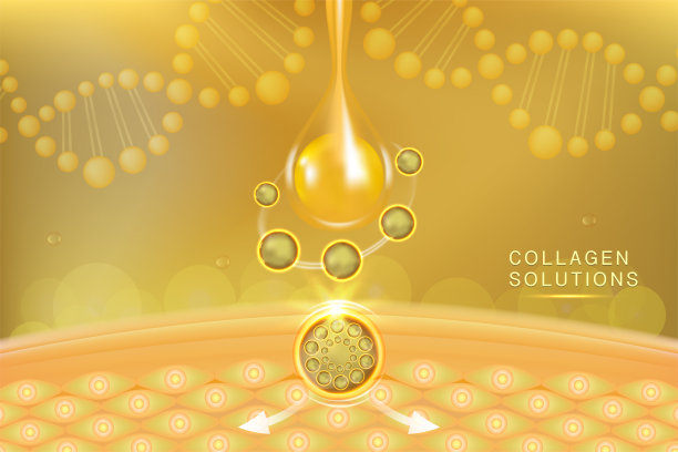 透明质酸皮肤液广告，黄金胶原蛋白血清滴与化妆品广告背景随时使用图片下载
