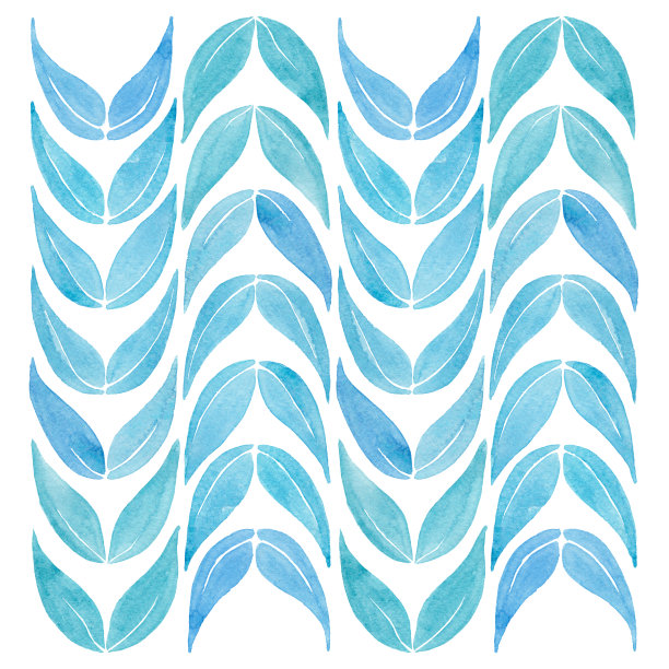 蓝色叶子水彩插图孤立在白色图片下载