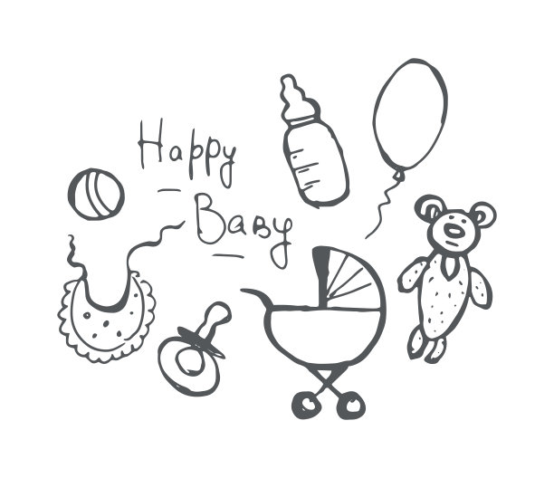 婴儿用品手绘套装。图片下载