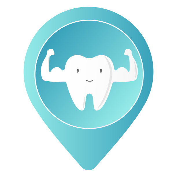 健康的牙齿字符显示肌肉和笑脸。牙科护理概念。单个白色和非常强壮的肌肉健康牙齿隔离在蓝色背景上图片下载