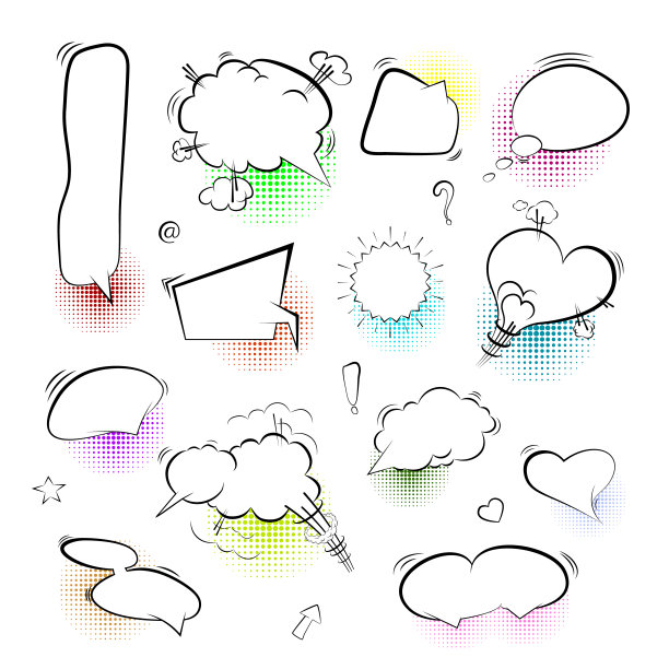 白色背景上的一组漫画泡泡和元素。图片下载