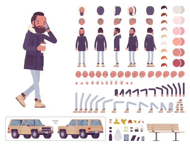 派克大衣男士模型套装图片下载