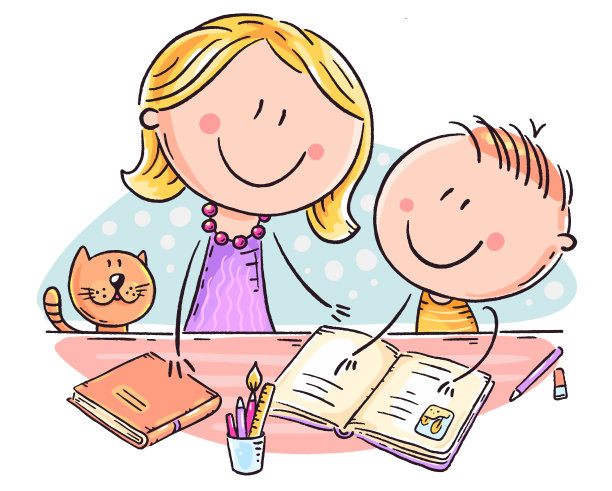 妈妈帮儿子做家庭作业图片下载