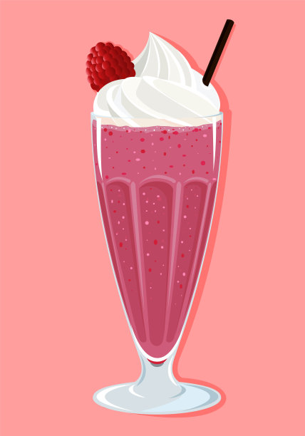 莓奶昔与覆盆子矢量插图图片下载