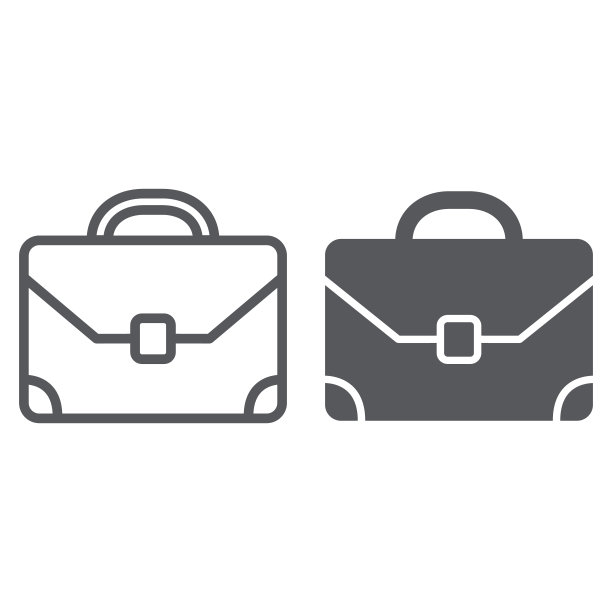 公文包线和字形图标，行李和包，投资组合标志，矢量图形，白色背景上的线性模式。图片下载