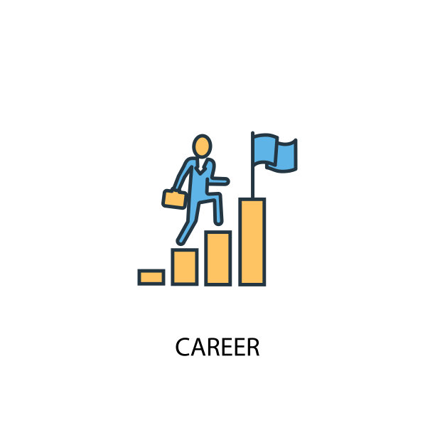 职业概念2彩色线条图标。简单的黄色和蓝色元素插图。职业概念轮廓符号设计图片下载