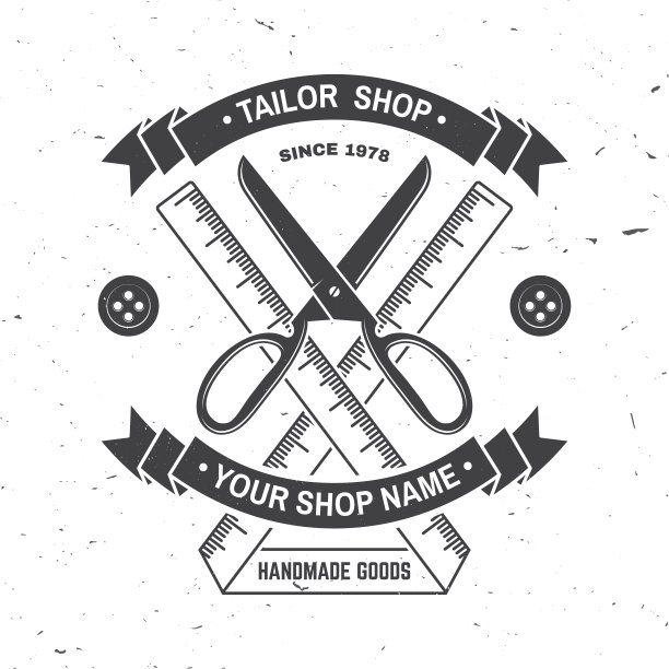 裁缝店徽章。向量。概念衬衫，印刷，邮票标签或t恤。复古排印设计与测量米和剪刀剪影。复古设计适合缝纫店经营图片下载