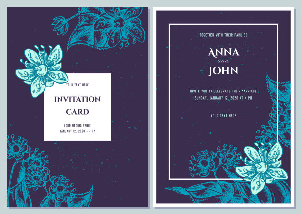 婚礼请柬与蓝色紫椴图片下载