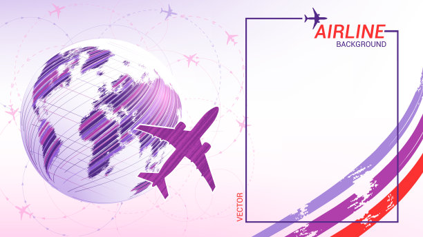行星地球由笔触创造。世界地图。现代彩色旅游公司的旗帜。这架客机的轮廓在行星的抽象图像背景上。向量。图片下载