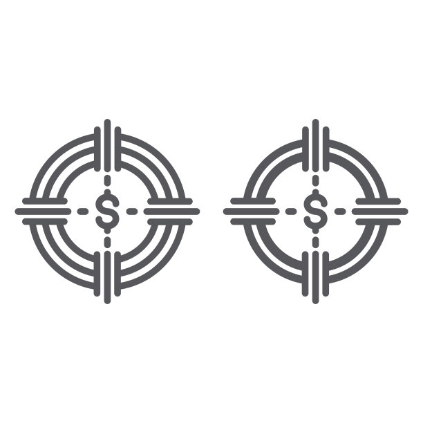 资金搜索线性图标，金融银行目标标志矢量图，白色背景线性图案图片下载
