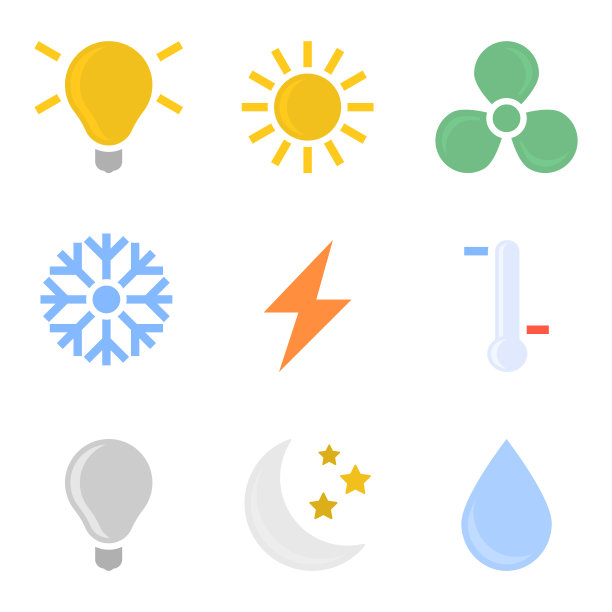 制冷系统和空调遥控器的一组彩色图标。矢量在白色背景。图片下载