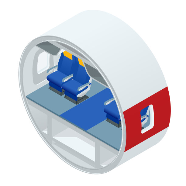 飞机内部的等距视图。飞机乘客和机组人员。图片下载