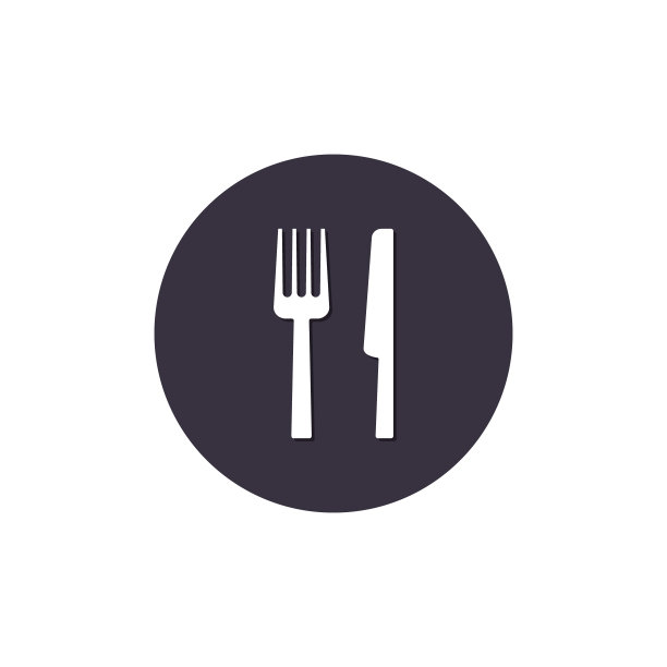 叉子和刀的圆形图标。矢量平面符号图片下载