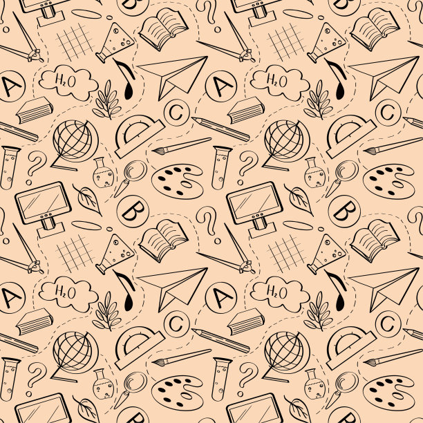 返校无缝模式米色背景。图片下载