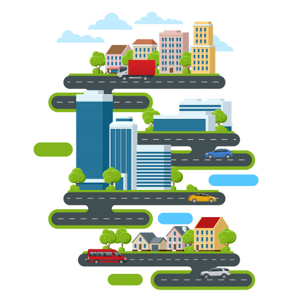 摩天大楼，商业中心和乡村别墅的城市景观。在城市之外生活和在城市工作的概念。图片下载