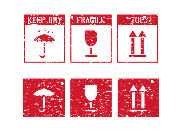 易碎，箭向上，保持伞干燥。向量物流肮脏的图标和箱子标志设置的货物图片下载