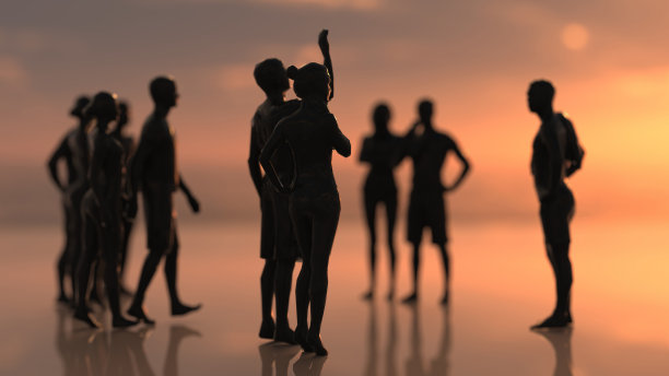 海洋海滩，阳光和友谊3d渲染图片下载