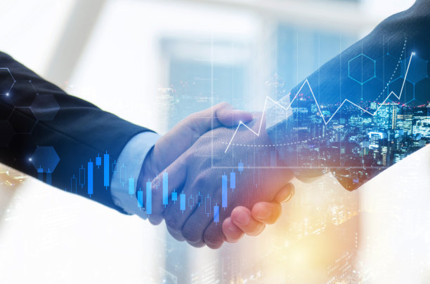 股票市场投资交易图表外汇交易图表城市景观背景，数字技术，互联网沟通，伙伴关系概念图片下载