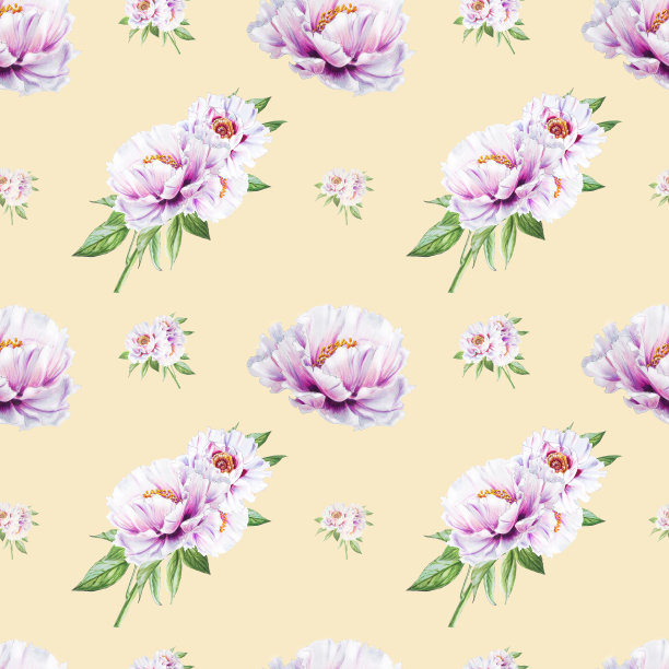 美丽的白牡丹无缝图案。束鲜花。花卉无休止的纹理。标记图。素材图片