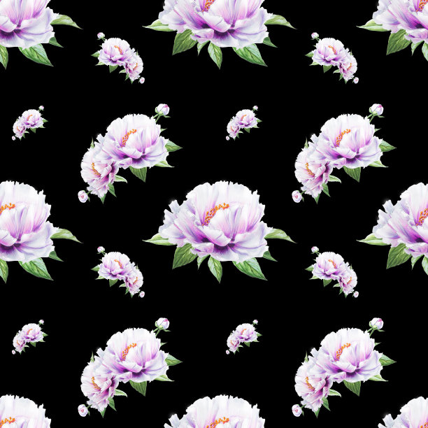 美丽的白牡丹无缝图案。束鲜花。花卉无休止的纹理。标记图。素材图片