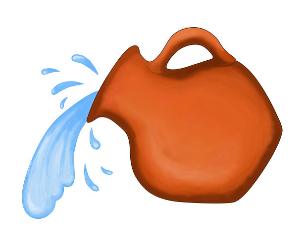 彩绘陶罐带柄，浇水，喷水。插图。素材图片