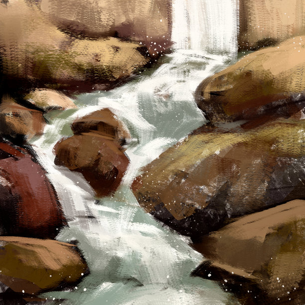 数字艺术绘画的抽象瀑布笔触，丙烯在画布上纹理图片下载