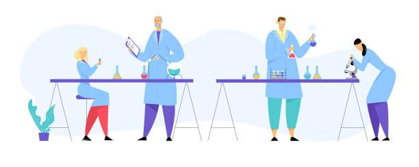 化学科学家，专业人员，角色化学家或医生研究医学实验在科学实验室与现代设备，研究人员。卡通平面矢量插图图片下载