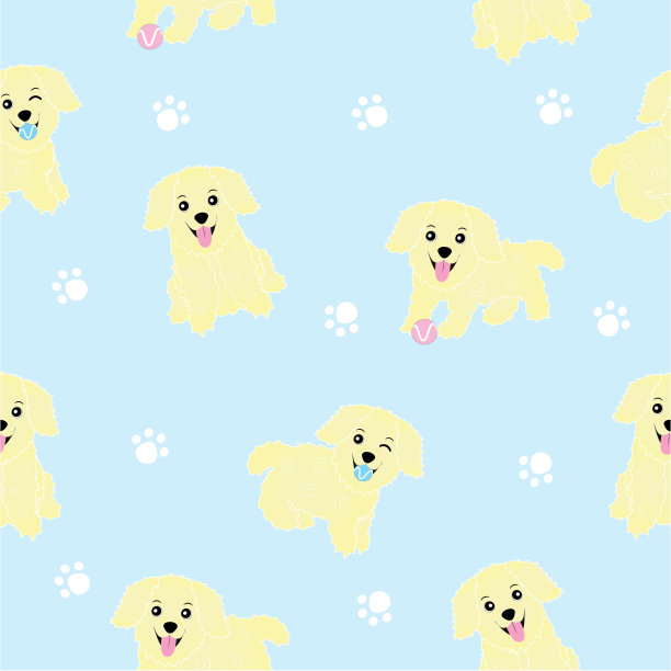 无缝背景的婴儿淋浴插图与可爱的小狗在蓝色背景适合壁纸图片下载