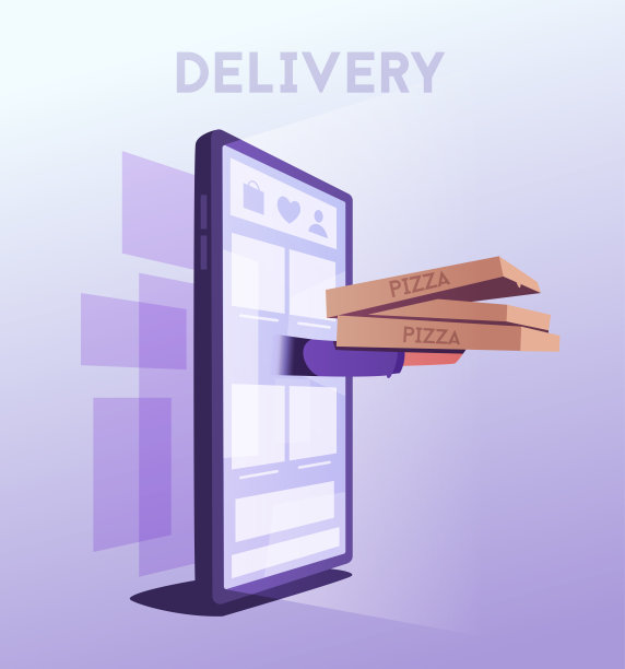 在线披萨外卖。大智能手机变成了带门的网上商店。卡通矢量图图片下载