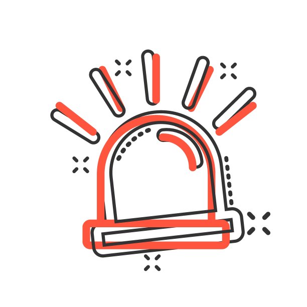 漫画风格的紧急警报器图标。警察报警矢量卡通插图上白色孤立的背景。医疗警示经营理念飞溅效应。图片下载